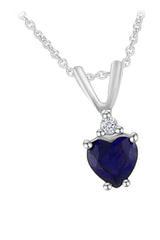 White Gold Color Heart-Shape Blue Sapphire Looping Heart Pendant Necklace
