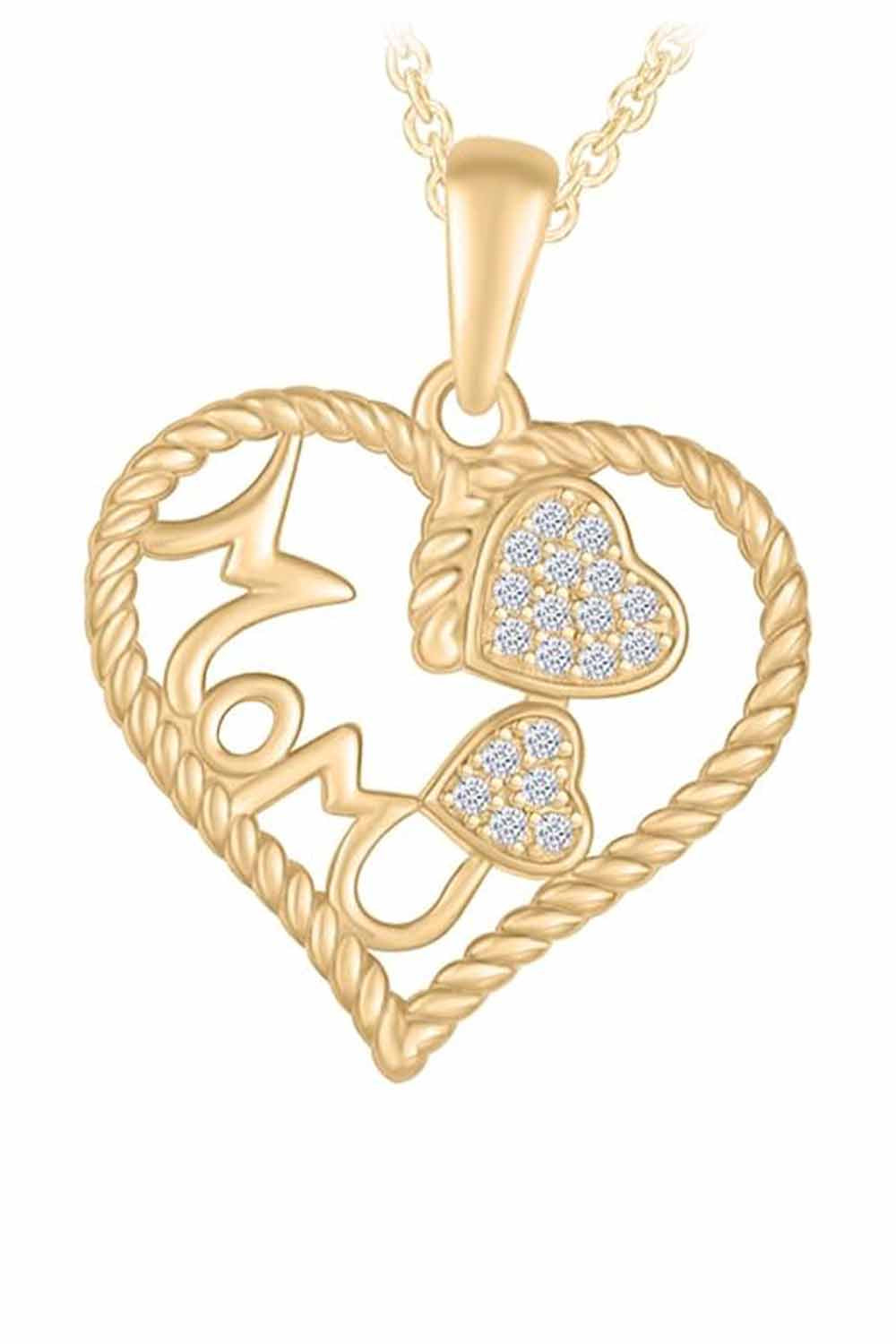 Yellow Gold Color Yaathi Moissanite Mom Triple Heart Pendant Necklace 