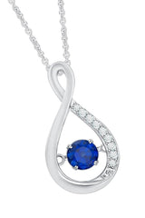 White Gold Color with Blue Sapphire Infinity Swirl Pendant Necklace