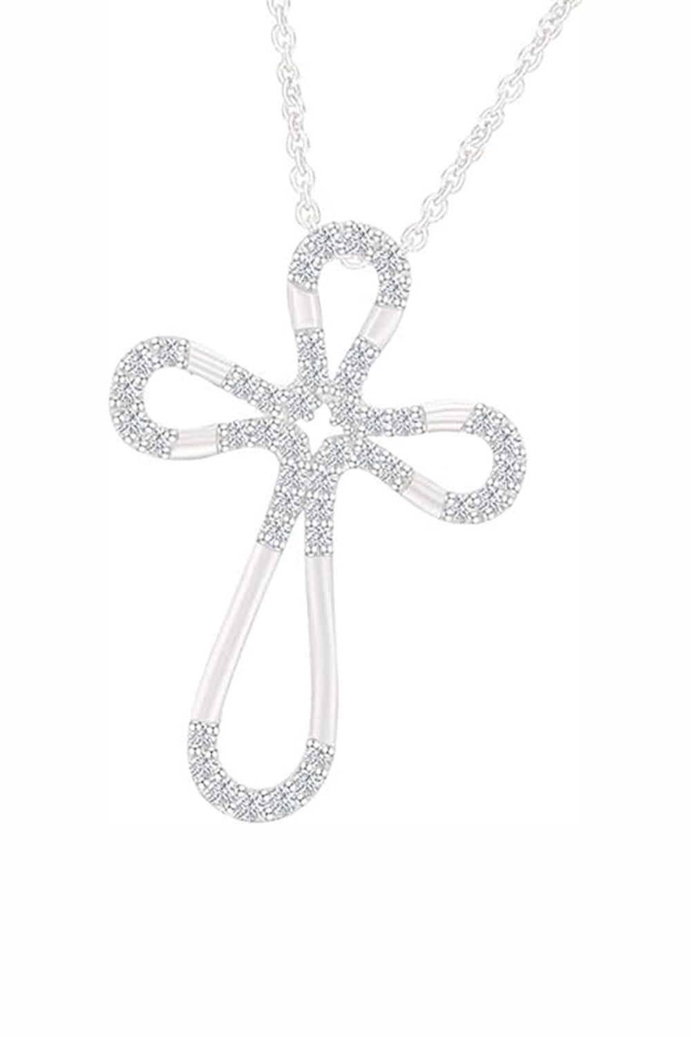 White Gold Color Yaathi Moissanite Loop Cross Pendant Necklace 