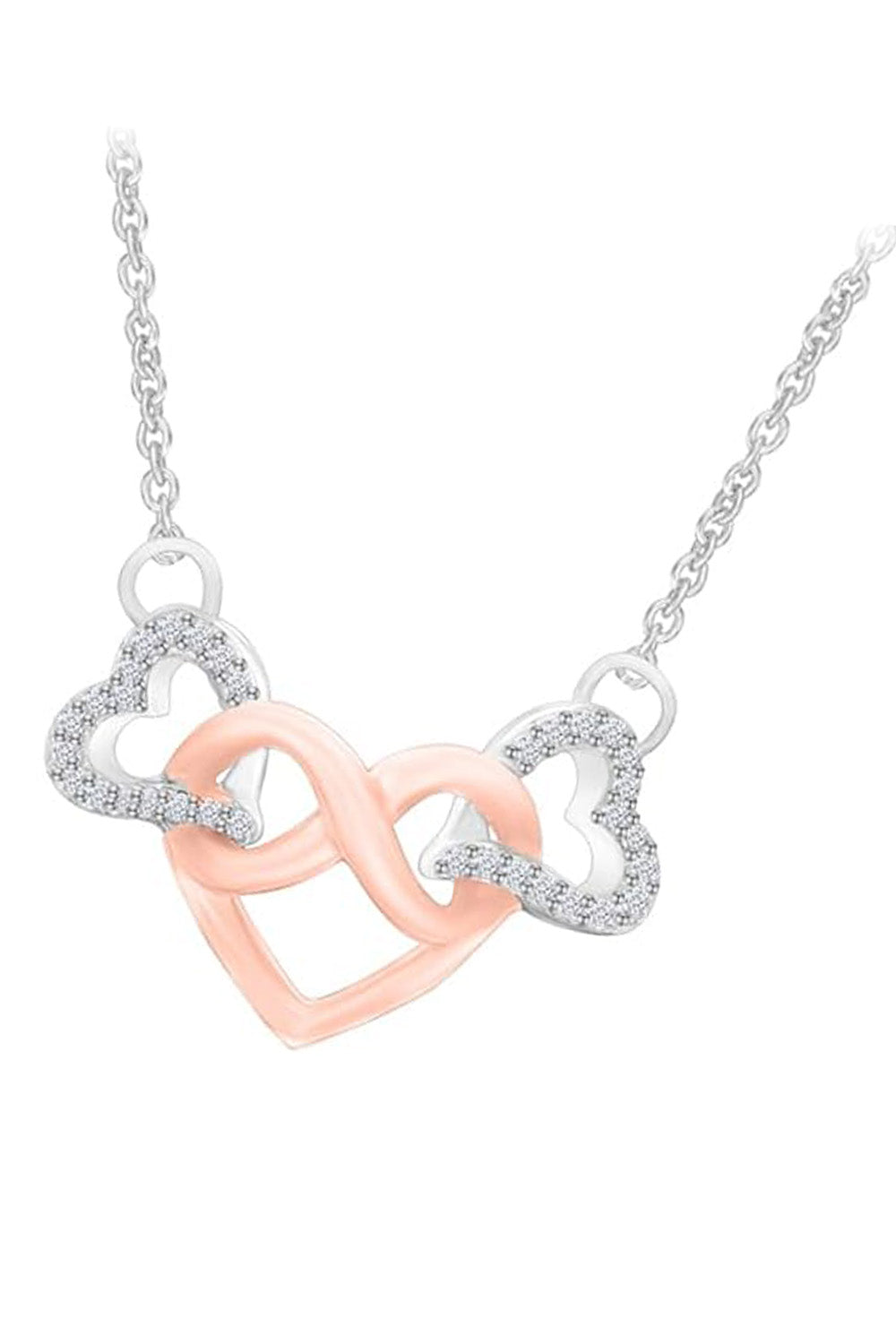 White Gold Color Infinity Love Heart Interlocking Pendant Necklace