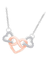 White Gold Color Infinity Love Heart Interlocking Pendant Necklace