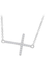 Lab Created Diamond Sideways Cross Pendant Necklace in 18K Gold Plated Sterling Silver Religious Cross Jewellery D Color VVS1 1/10 Ct.