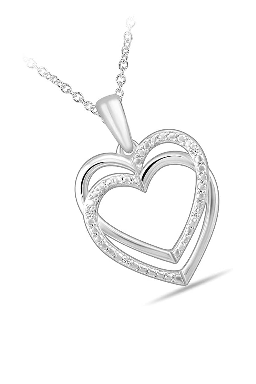 White Gold Color Moissanite Love Double Heart Pendant Necklace