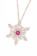 3mm Simulated Birthday and Moissanite Snowflake Pendant Necklace in 18k Gold Plated Sterling Silver.