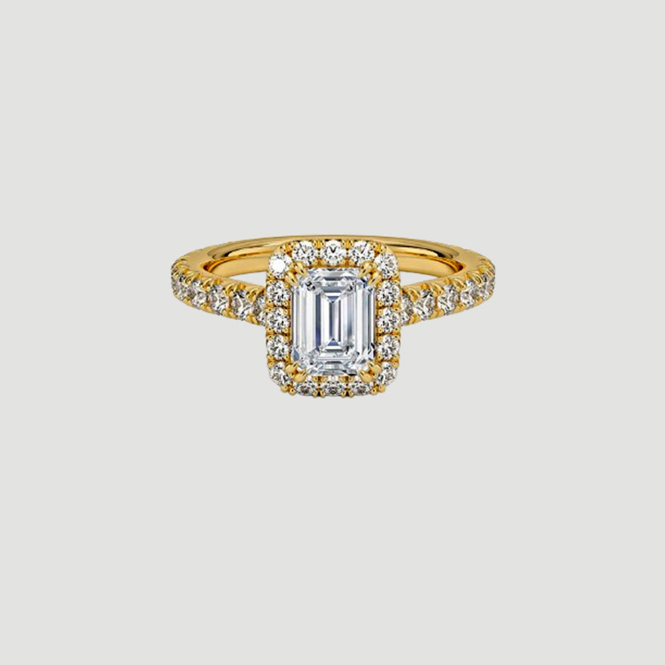 Emerald Cut Moissanite Halo Ring