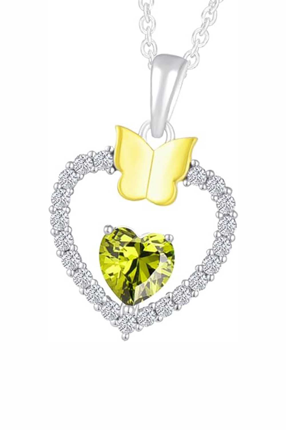 Peridot Gemstone Heart with Butterfly Pendant Necklace