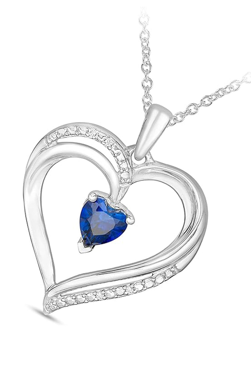 White Gold Color Blue Sapphire Heart Pendant Necklace