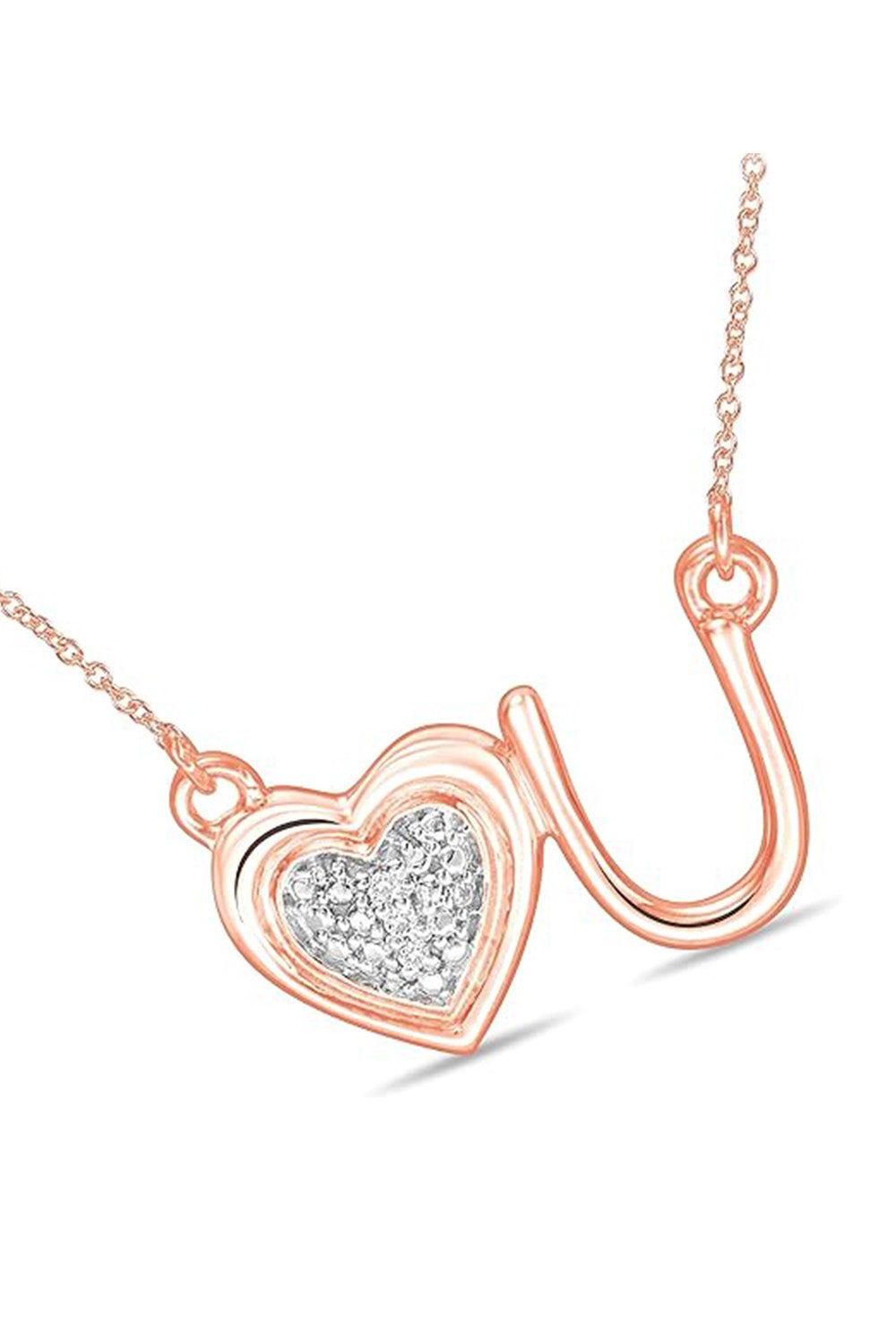 Rose Gold Color Moissanite Heart Love You Pendant Necklace