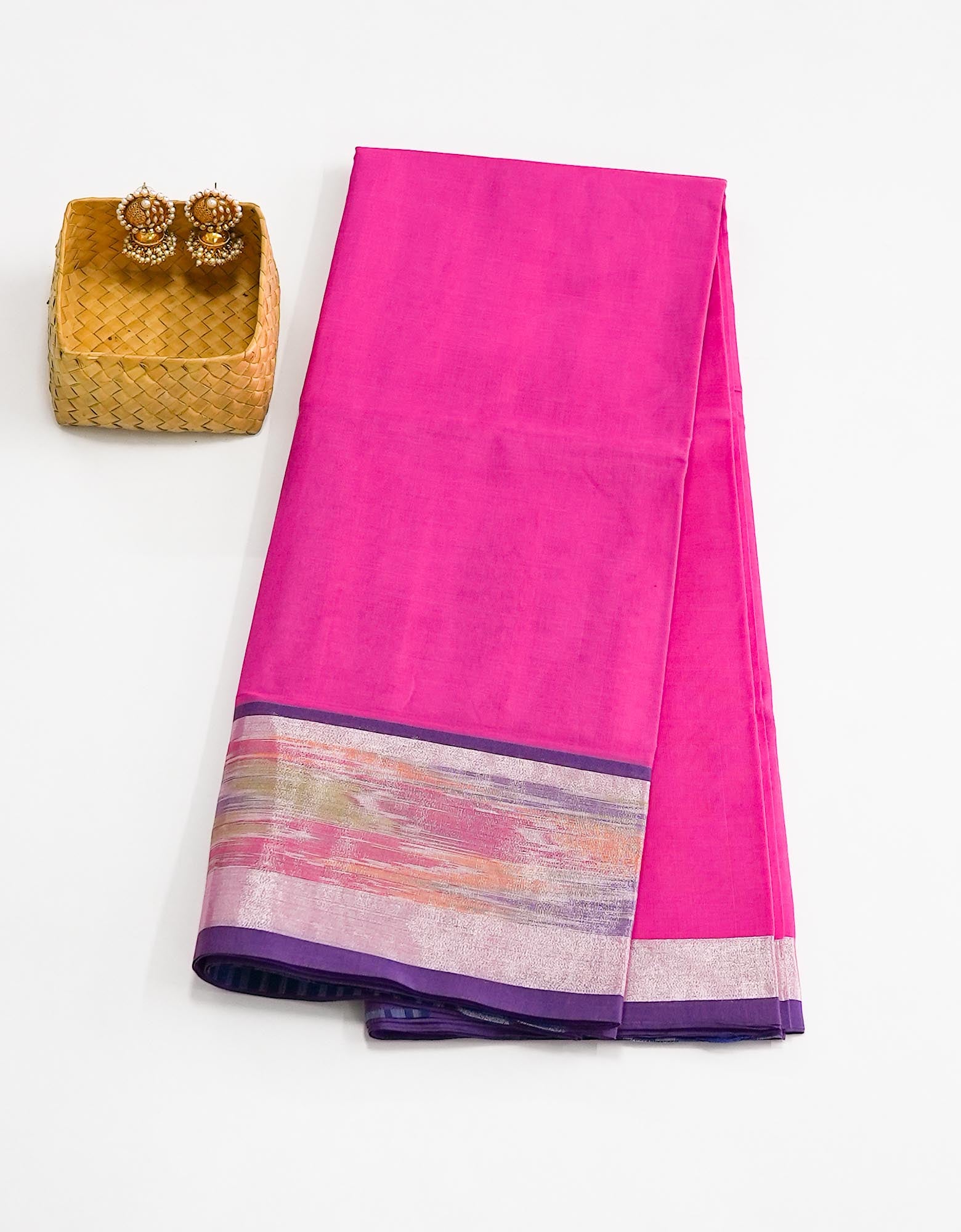 Bright Pink Charukriti Cotton Saree