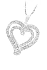 White Gold Color Trendy Round Moissanite Double Love Heart Pendant Necklace 