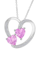 White Gold Color Pink Sapphire and Moissanite Heart Pendant Necklace 
