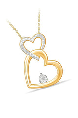 Yellow Gold Color Interlocking Love Double Heart Pendant Necklace 