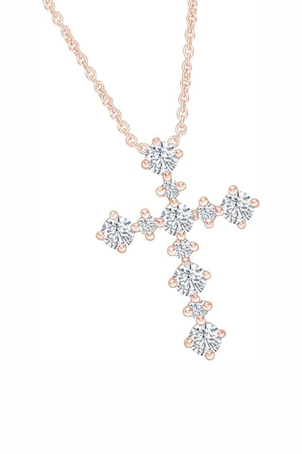Rose Gold Color Round Moissanite Cross Pendant Necklace 