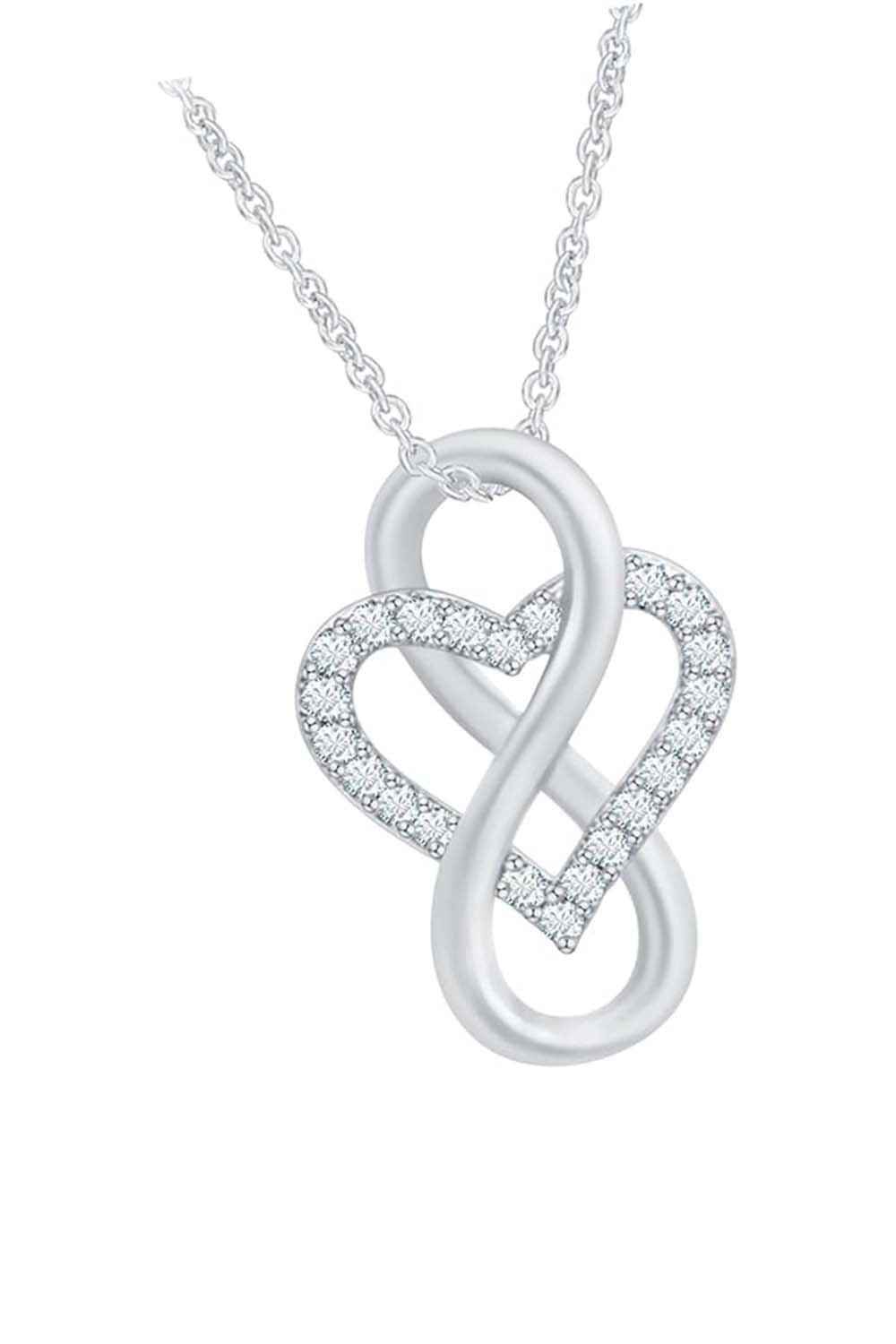 White Gold Color Classy Moissanite Diamond Heart Infinity Pendant Necklace 