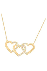Yellow Gold Color Triple Interlocking Hearts Pendant Necklace