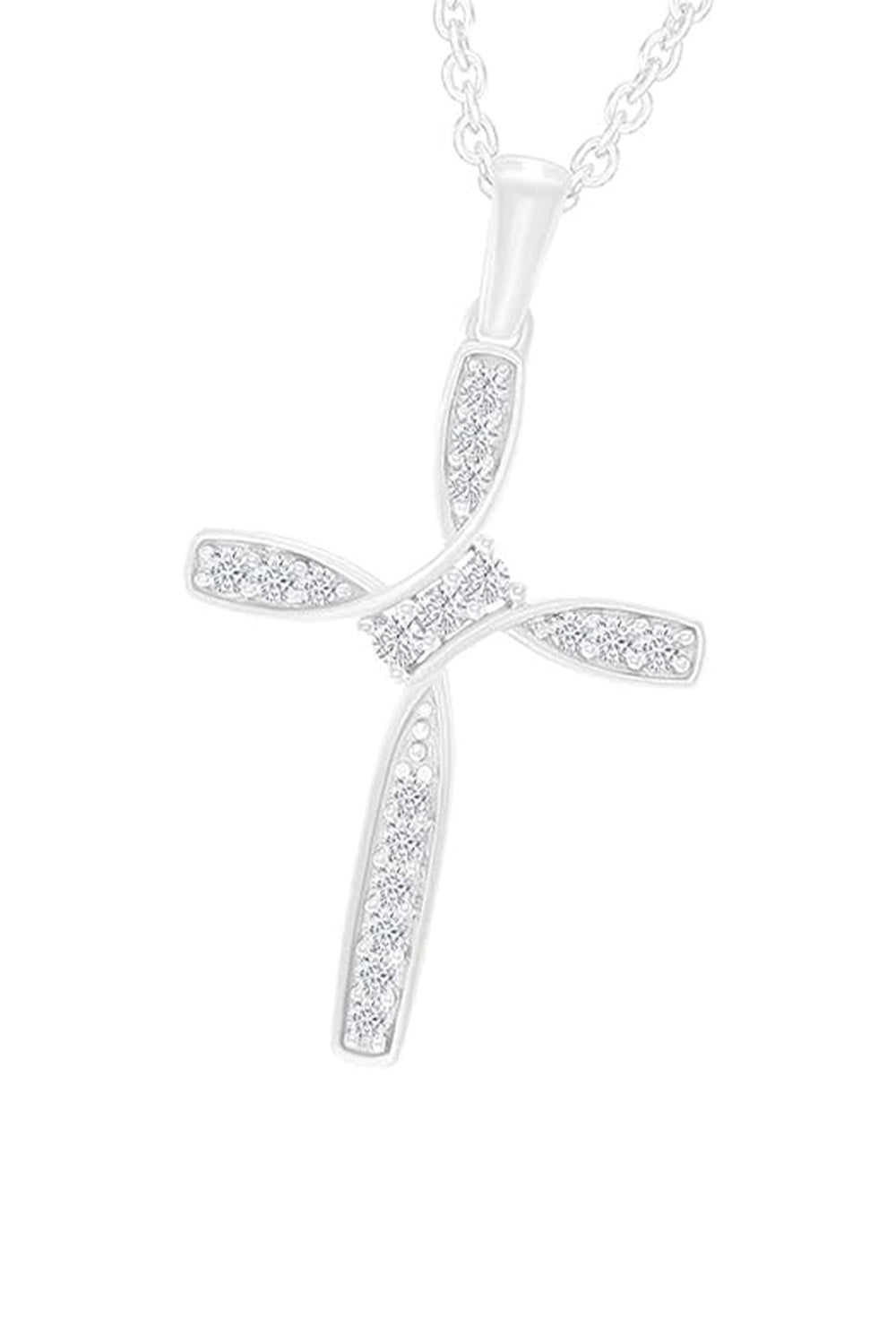 White Gold Color Yaathi Bypass Cross Pendant Necklace,  Jewellery