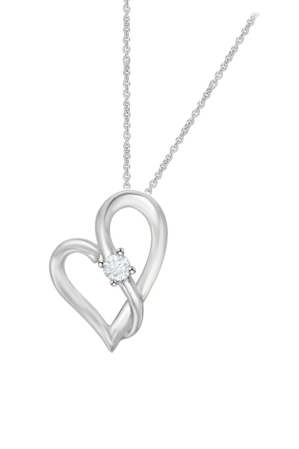 White Gold Color Crossover Heart Pendant Necklace
