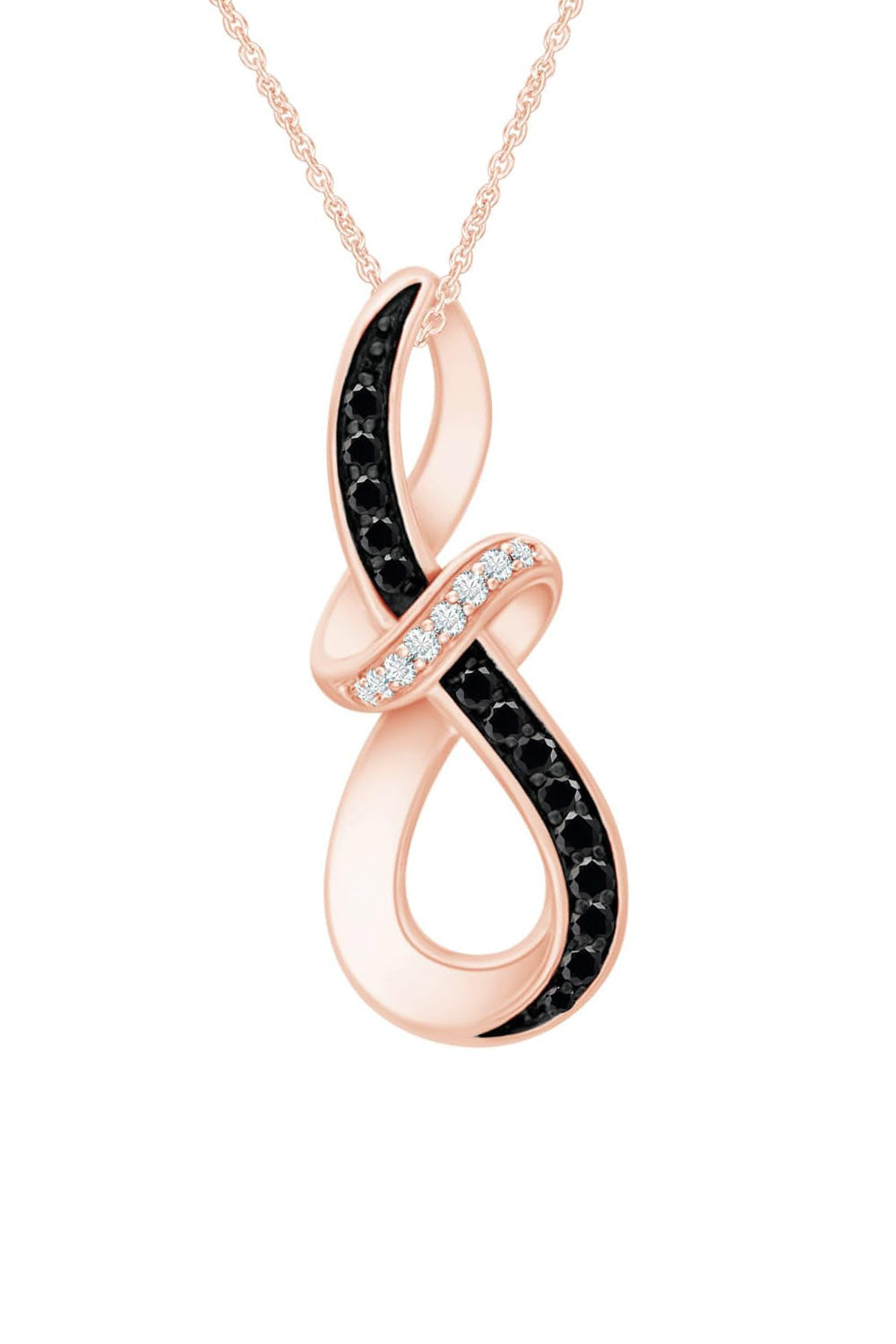 New Rose Gold Color Black and White Moissanite Infinity Pendant Necklace