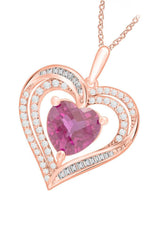 Rose Gold Color Ruby July Birthstone Gemstone Heart Pendant Necklace