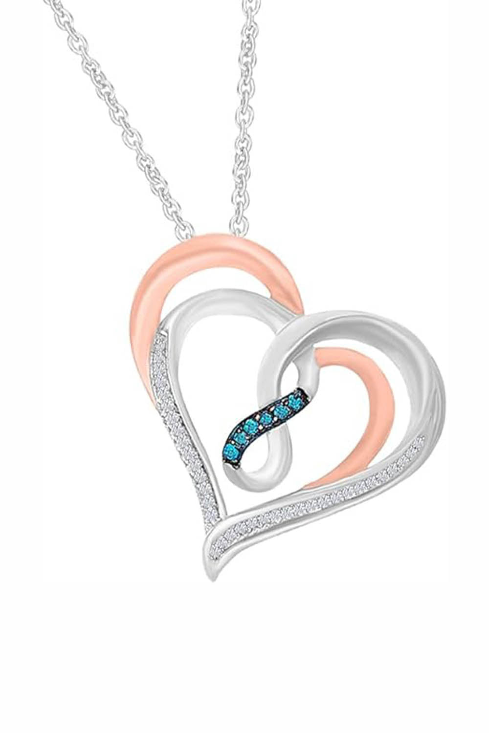 Rose Gold Color Yaathi Blue and White Infinity Heart Pendant Necklace 
