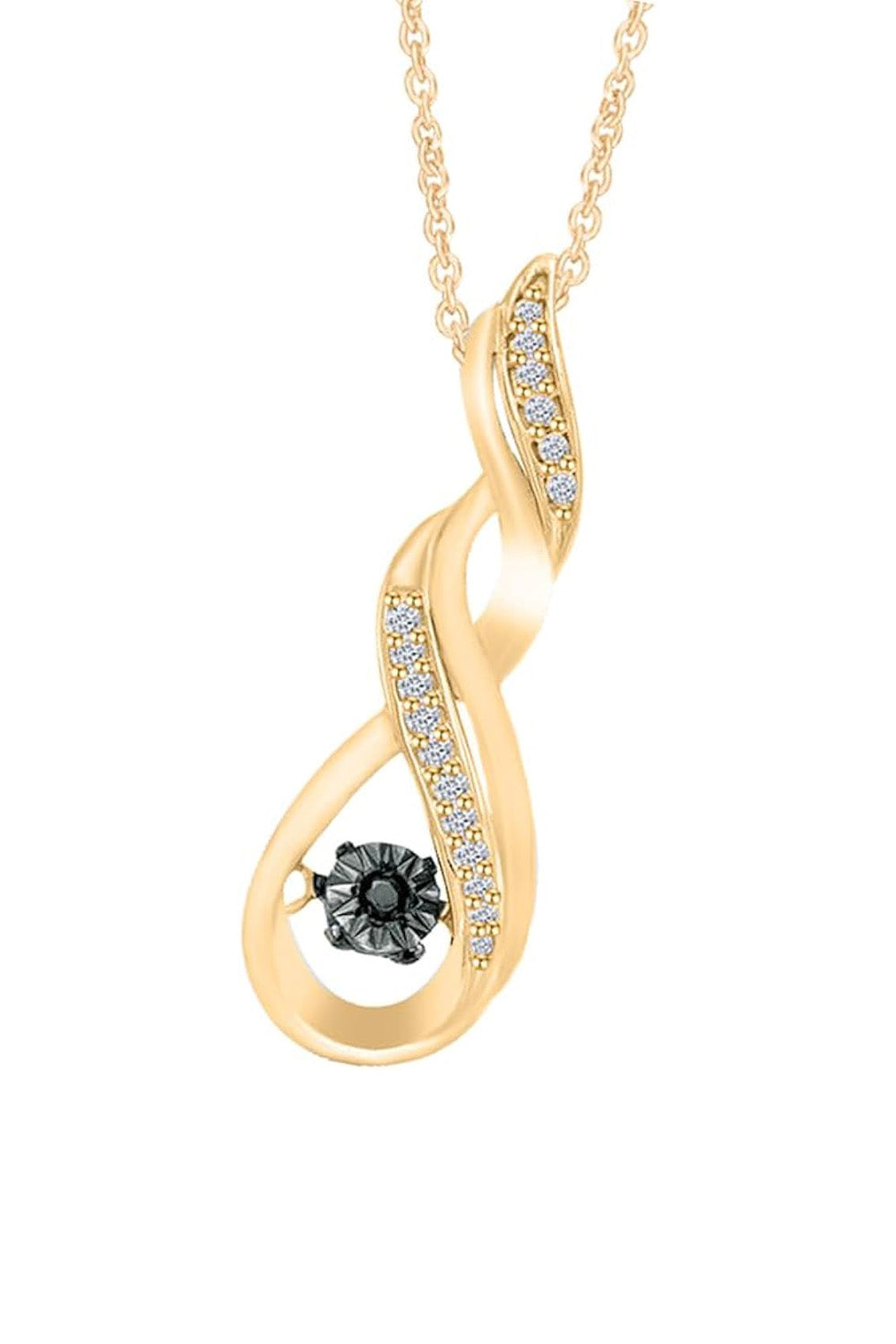 Yellow Gold Color Black and White Moissanite Infinity Pendant Necklace 