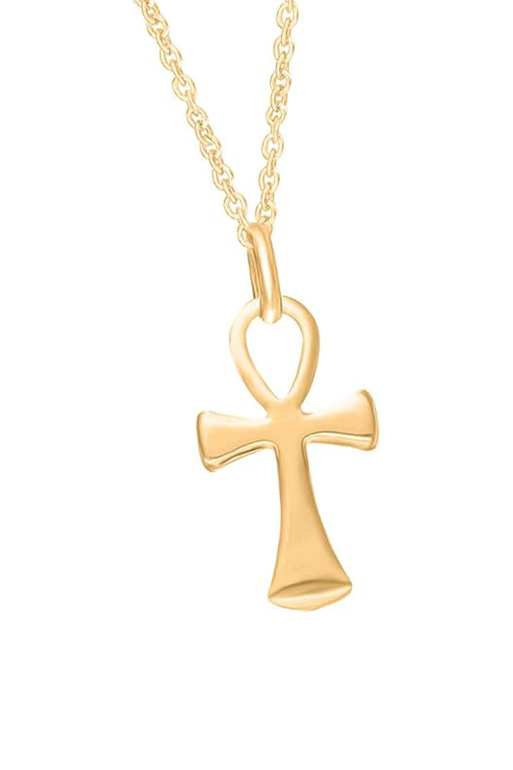 Yellow Gold Color Ankh Cross Pendant Necklace, Pendant for Women