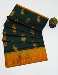 Dark Olive Green Mangalgiri Cotton Saree