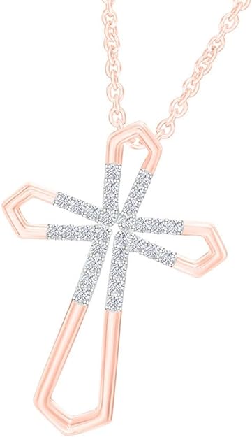 Rose Gold Color Open Cross Pendant Necklace, Cross Jewellery 