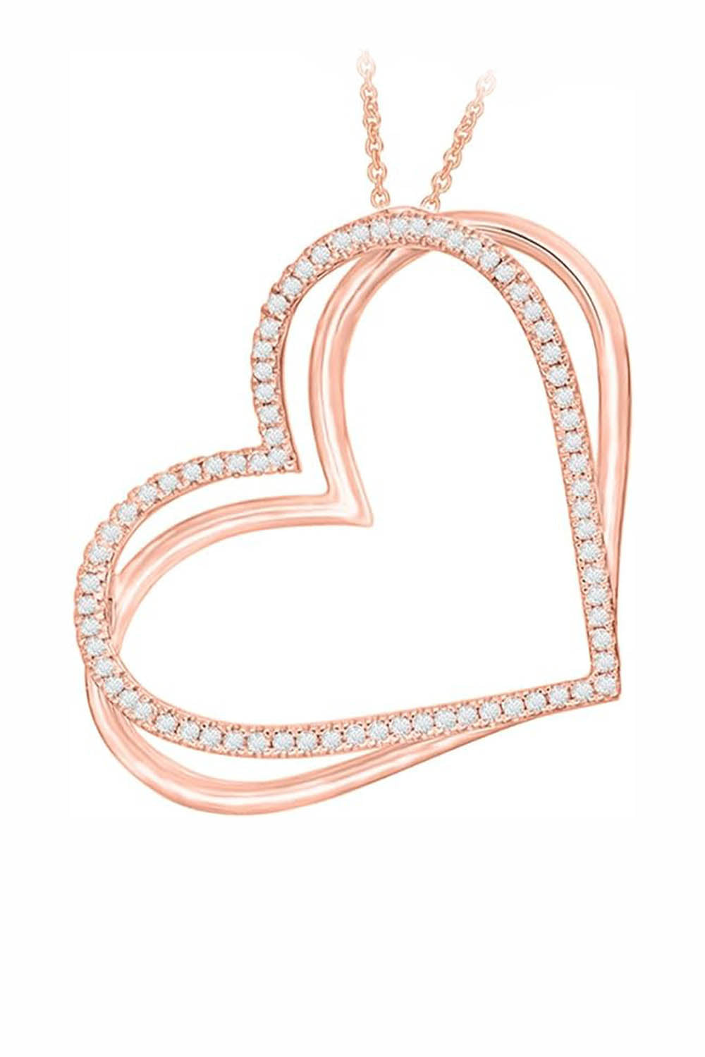 Rose Gold Color Yaathi Moissanite Double Heart Pendant Necklace 