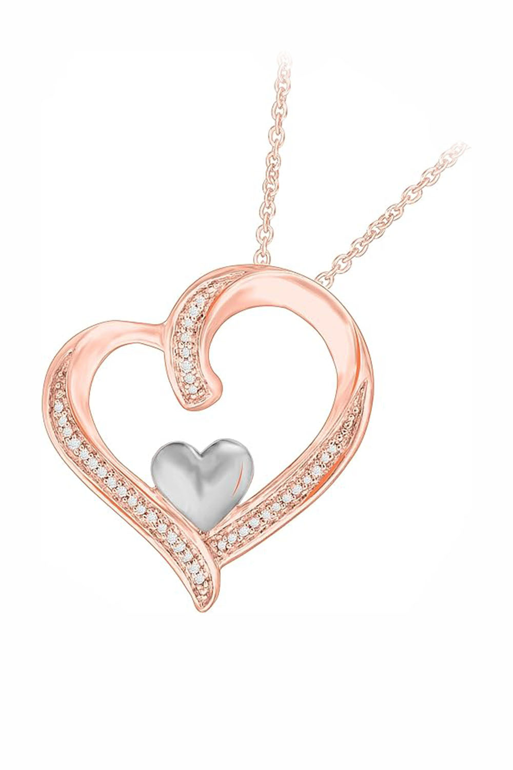 Rose Gold Color Latest Moissanite Double Love Heart Pendant Necklace 