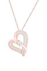 Rose Gold Color Crossover Double Heart Pendant Necklace 