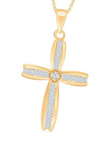 Yellow Gold Color Baguette Round Moissanite Cross Pendant Necklace 
