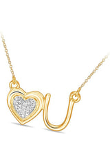 Yellow Gold Color Gold Color Moissanite Heart Love You Pendant Necklace