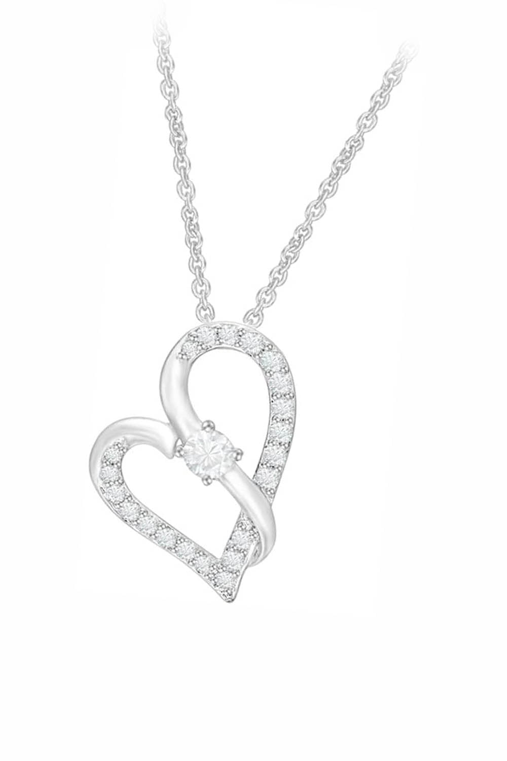 White Gold Color Latest Moissanite Crossover Heart Pendant Necklace