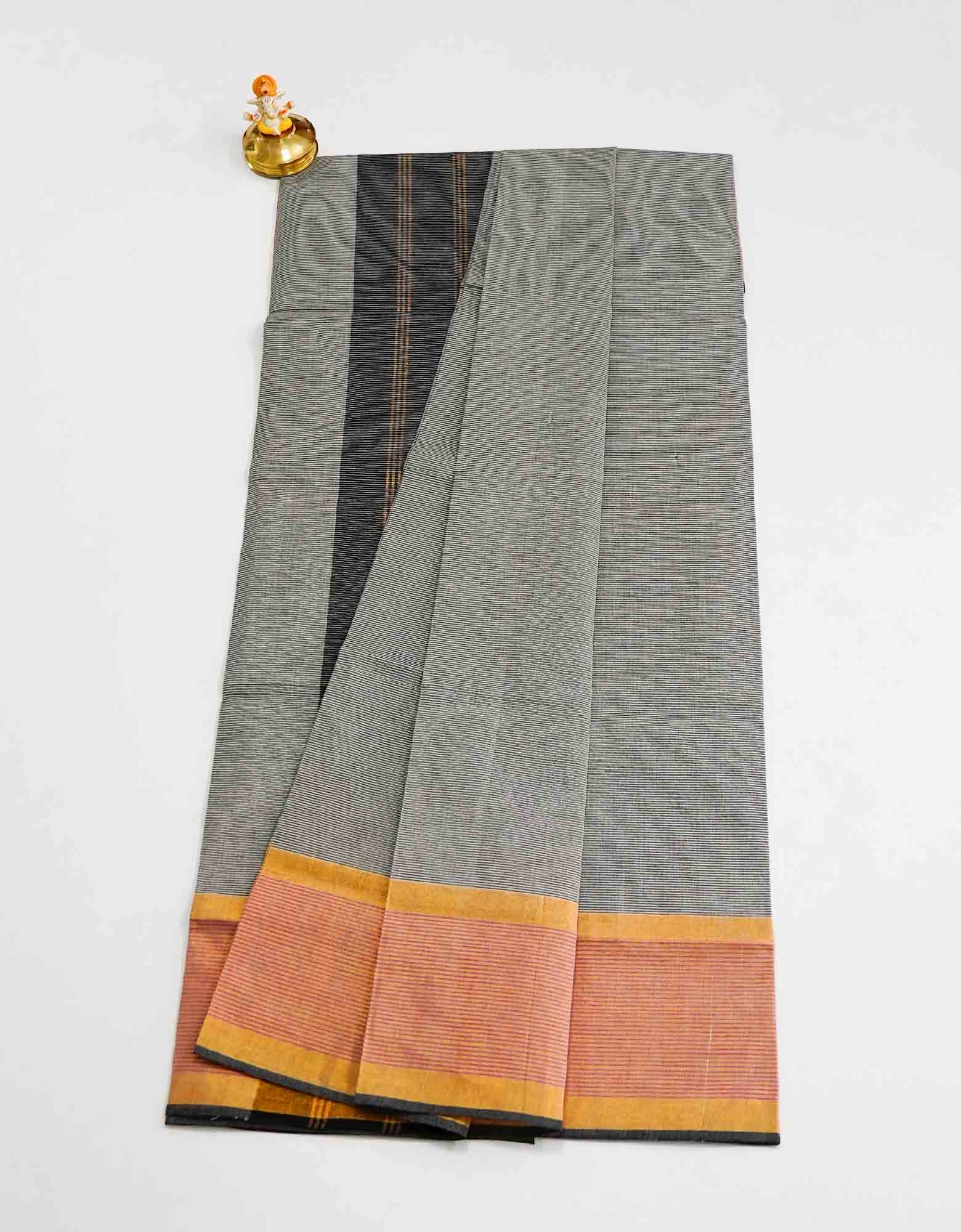 Brown Grey Tissue cotton saree