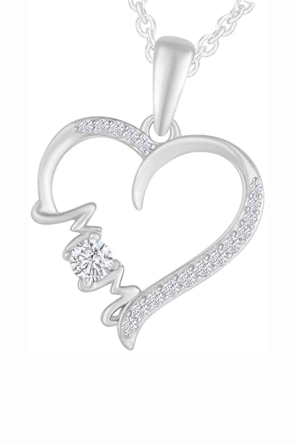 White Gold Color Yaathi Moissanite Mom Love Heart Pendant Necklace