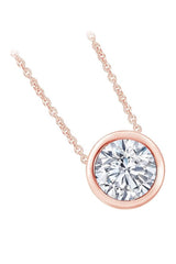 Rose Gold Color Diamond Bezel Set Solitaire Pendant Necklace 