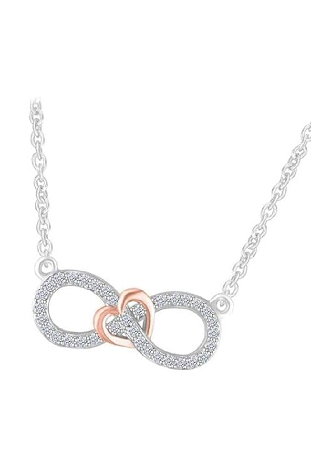 White Gold Color Diamond Infinity Heart Pendant Necklace