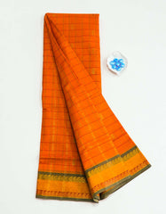 Tangerine Color Venkatagiri Checked Cotton Saree