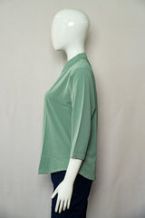 Dull Teal Color Mandarin Collar Top