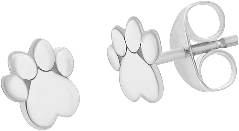 White Gold Color Heart Shaped Dog Paw Print Stud Earrings for Women