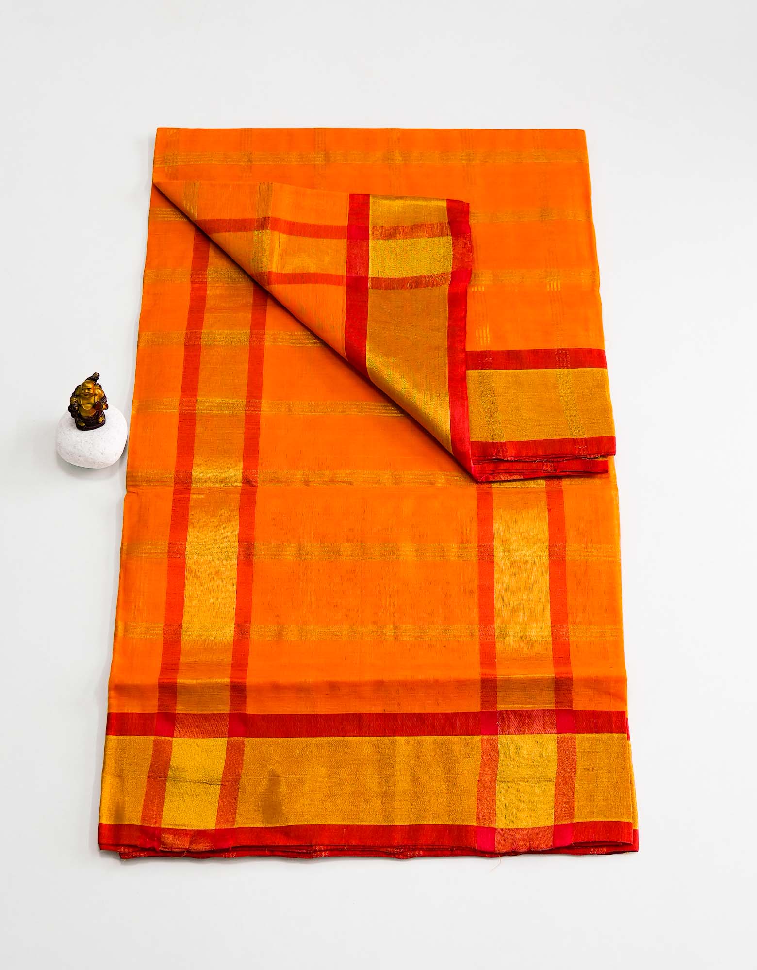 Yellow Orange Color Veera Checked Cotton Saree