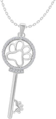 White Gold Color Paw Print Key Pendant Necklace for Women