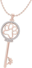 Rose Gold Color Paw Print Key Pendant Necklace for Women