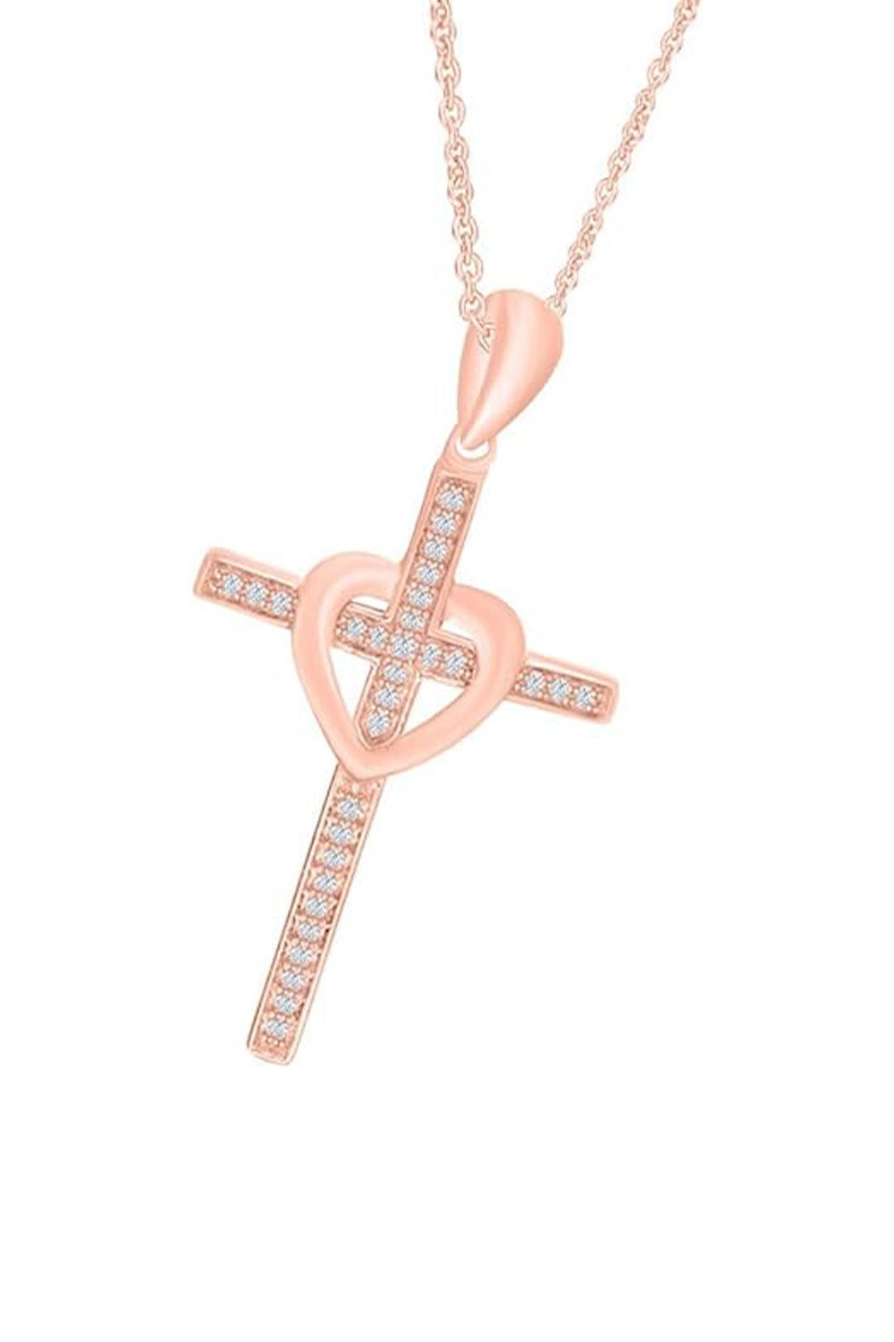 Rose Gold Color Heart Cross Pendant Necklace, Cross Necklace Religious