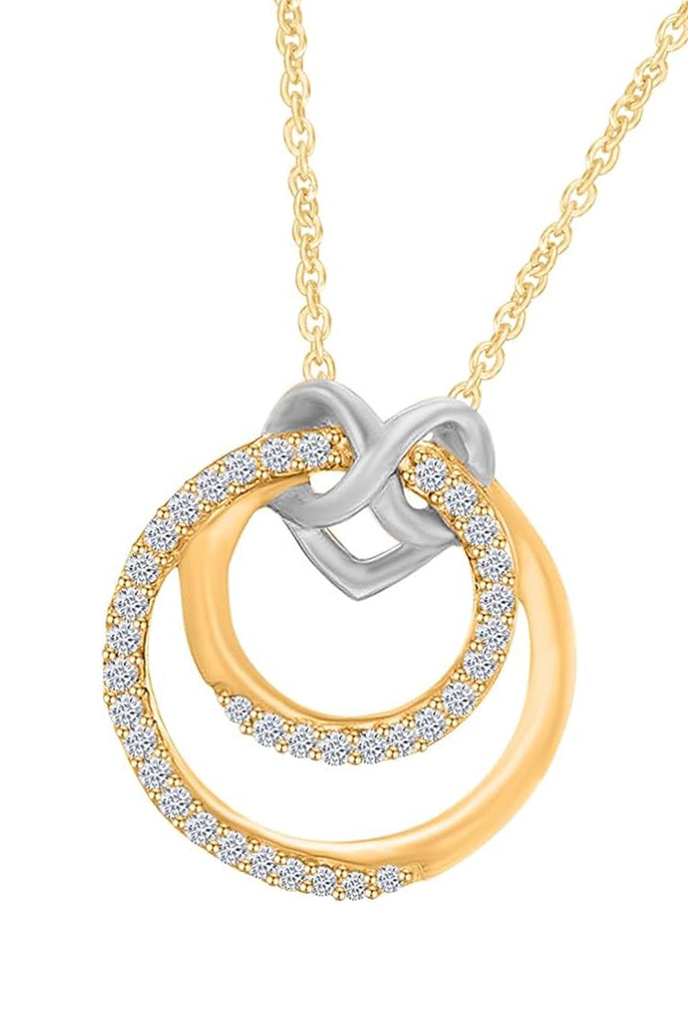 Yaathi 1/5Cttw Moissanite Infinity Heart and Double Circle Pendant Necklace in 18k Gold over Sterling Silver.