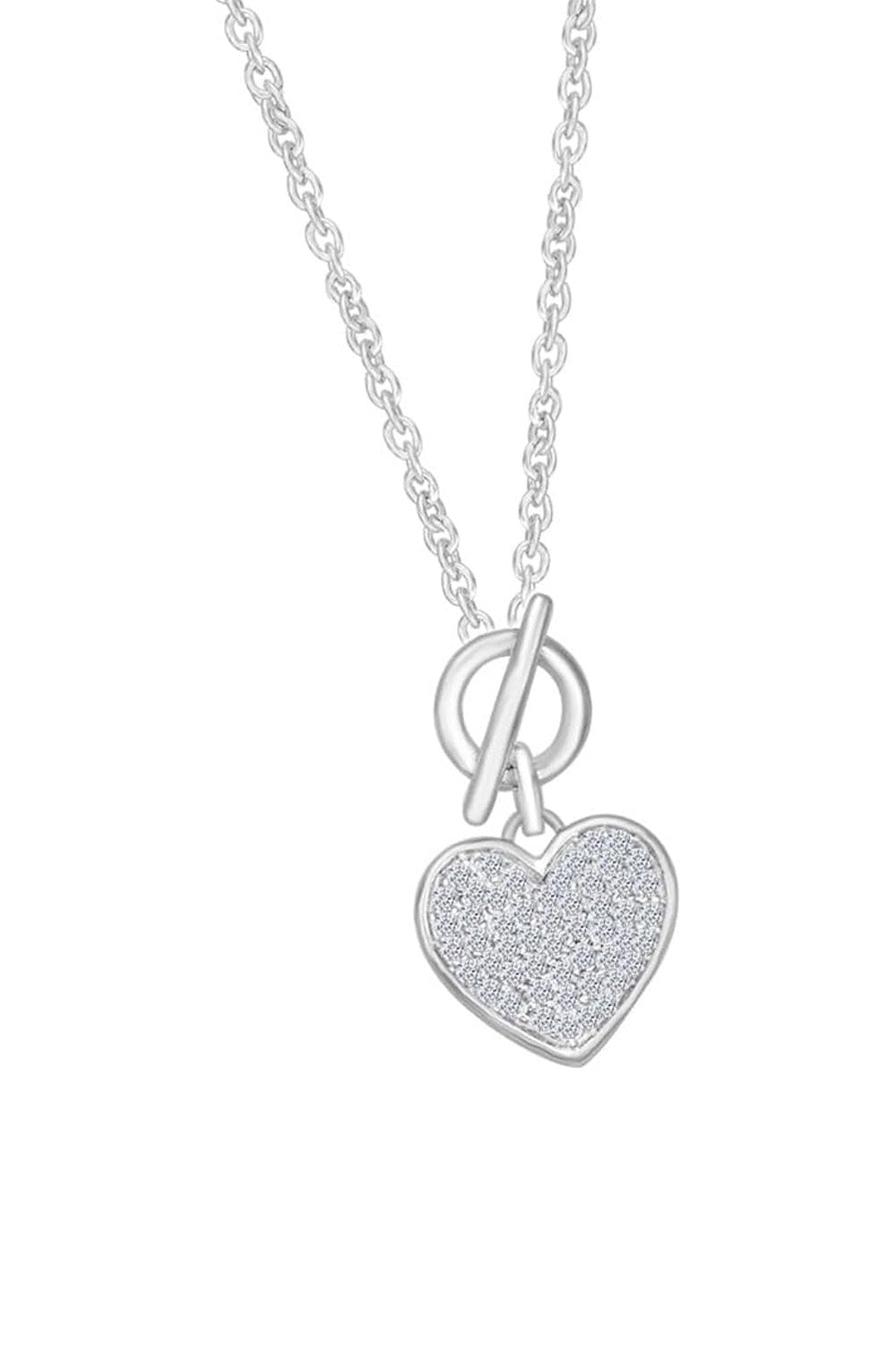 White Gold Color Moissanite Toggle Love Heart Pendant Necklace
