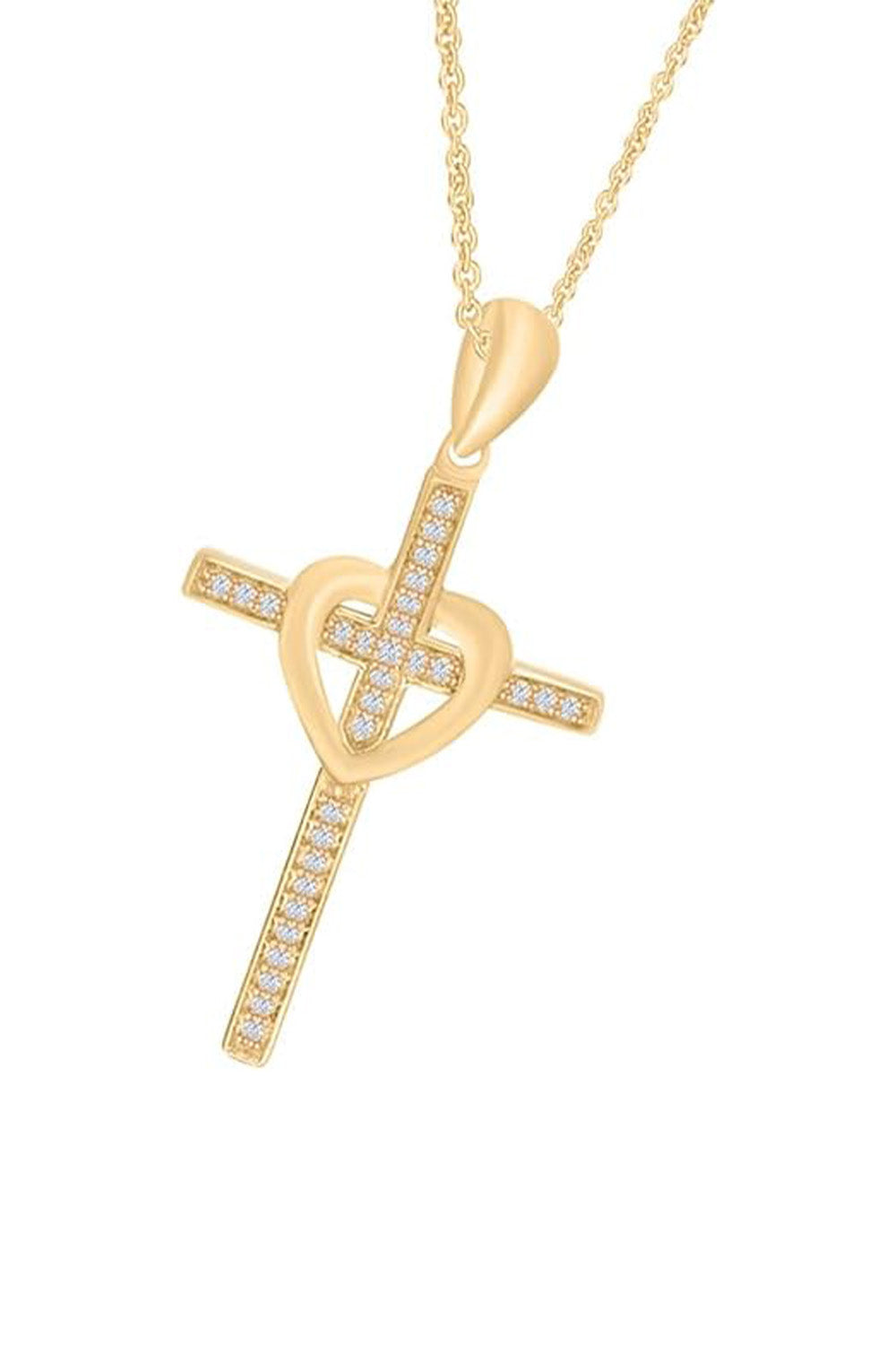 Yellow Gold Color Heart Cross Pendant Necklace, Cross Necklace Religious