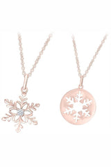 Rose Gold Color Snowflake Cut-Out Snowflake Disc Pendant Necklace